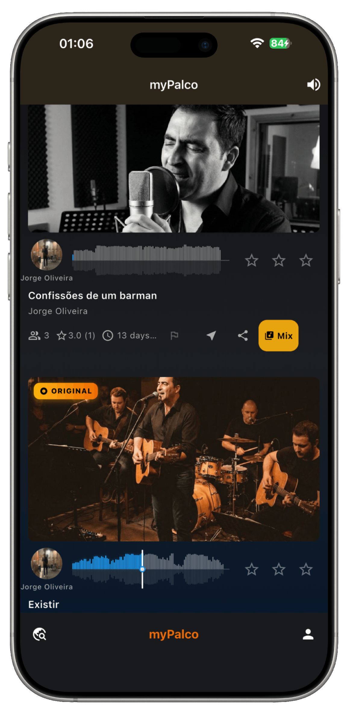 Feed do myPalco com botão de mistura